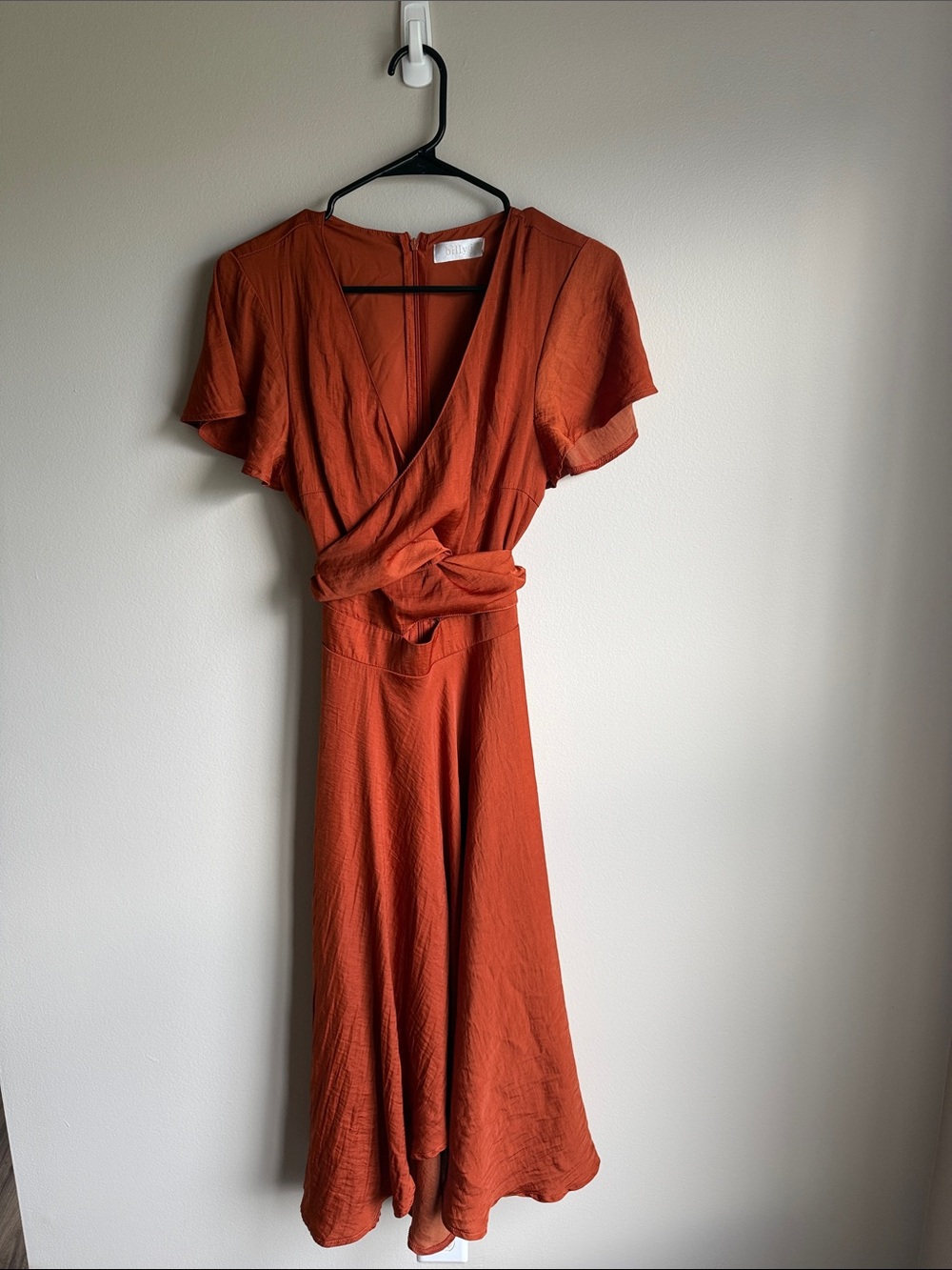 Twist-Waist Midi Dress in Rust